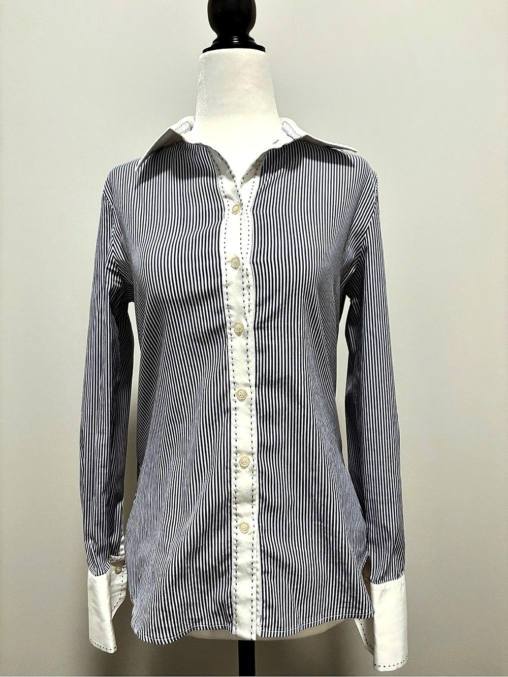Gerard Pasquier Striped Button Down in Blue & White Size 38 Like New Appx Size S